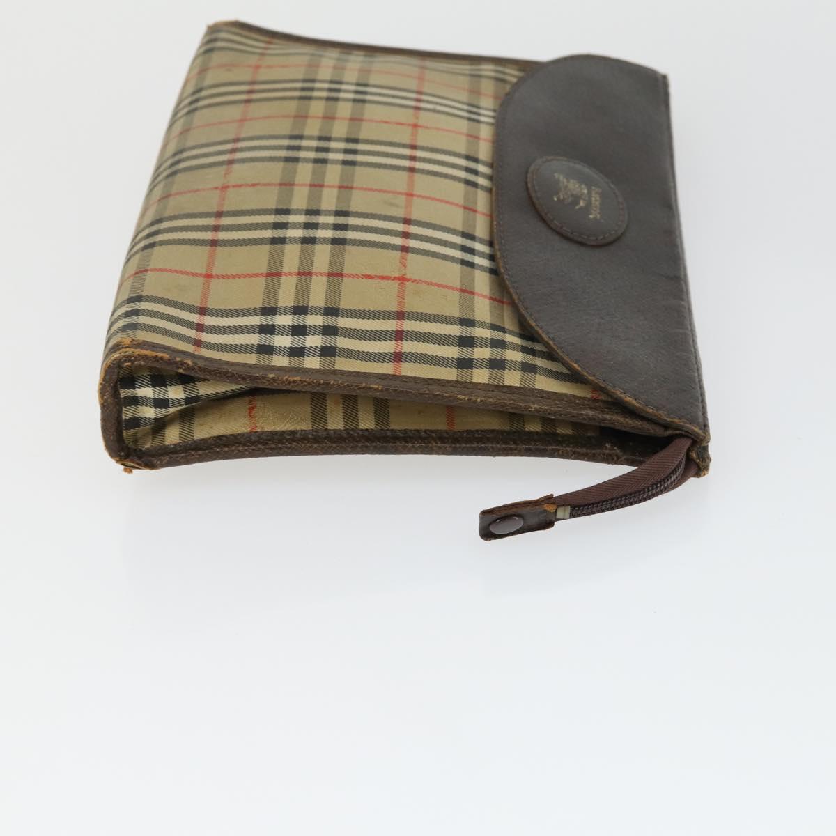 BURBERRY Clutch Bag Leather Canvas 4 Set Black Beige Auth bs32140