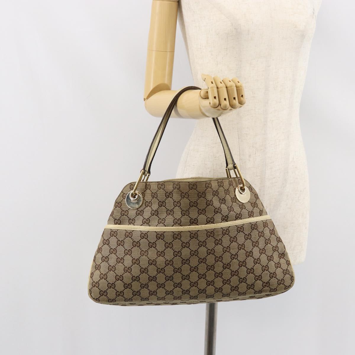 GUCCI GG Canvas Tote Bag Beige Gold 121023 Auth bs32145