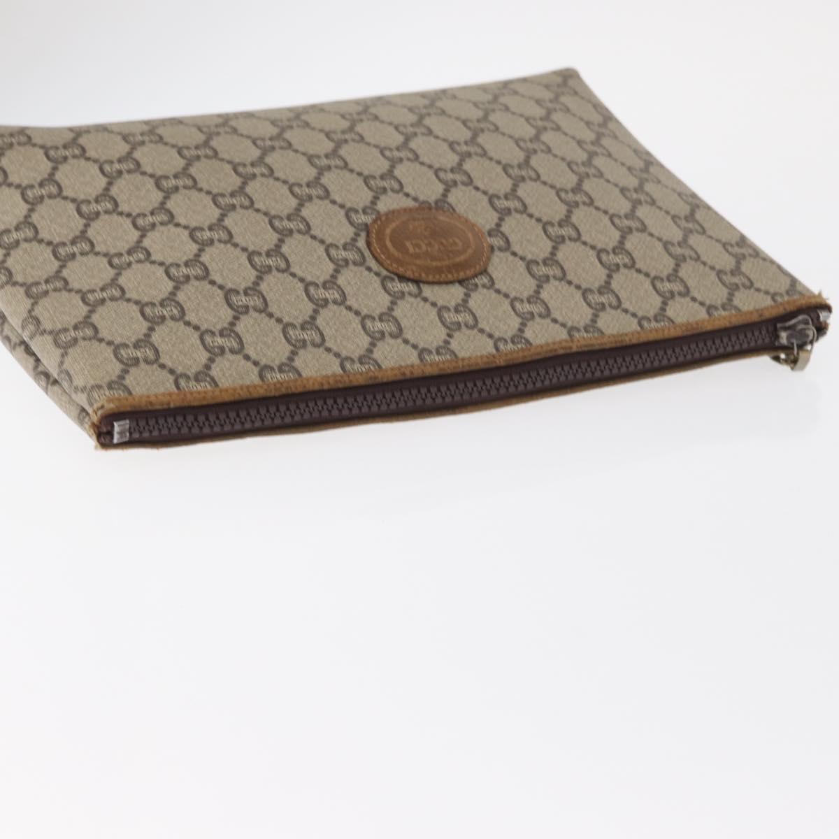 GUCCI GG Plus Supreme Clutch Bag PVC Beige Gold Auth bs32146