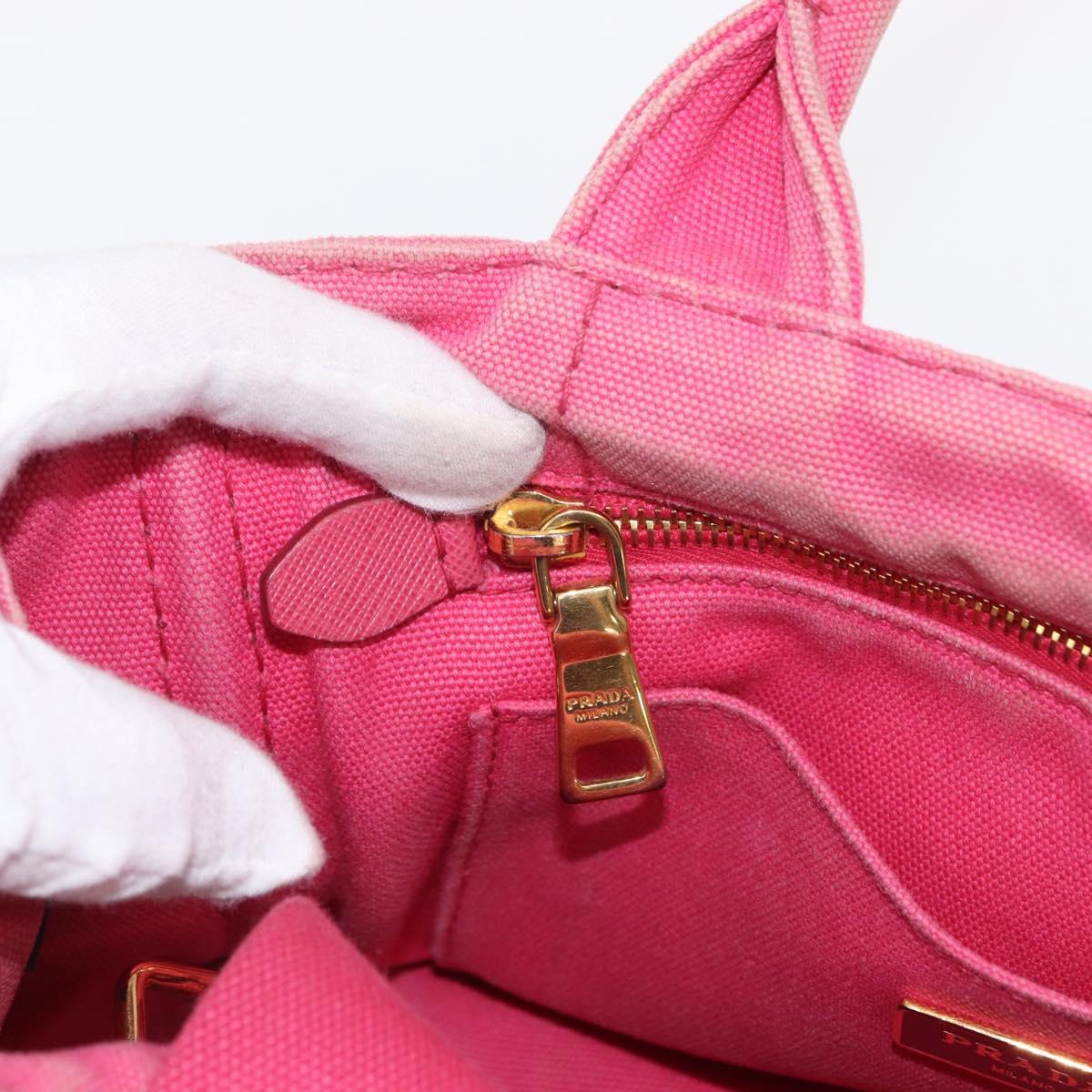 PRADA Canapa PM Hand Bag Canvas 2way Pink Gold Auth bs32147