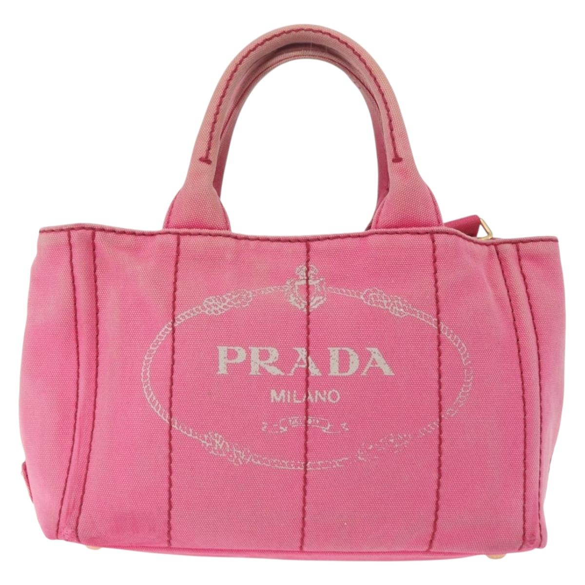 PRADA Canapa PM Hand Bag Canvas 2way Pink Gold Auth bs32147