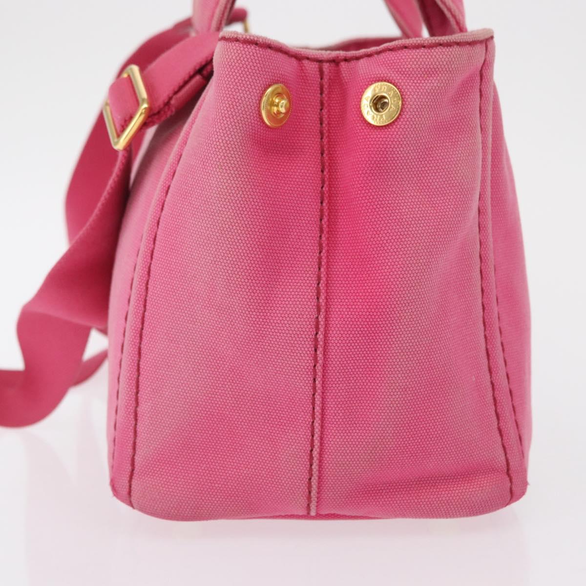 PRADA Canapa PM Hand Bag Canvas 2way Pink Gold Auth bs32147