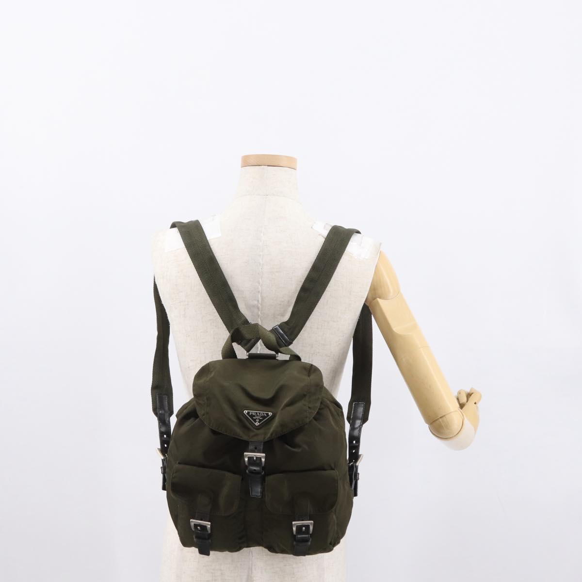 PRADA Backpack Nylon Khaki Silver Auth bs32151