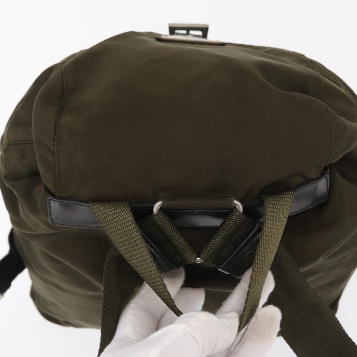 PRADA Backpack Nylon Khaki Silver Auth bs32151