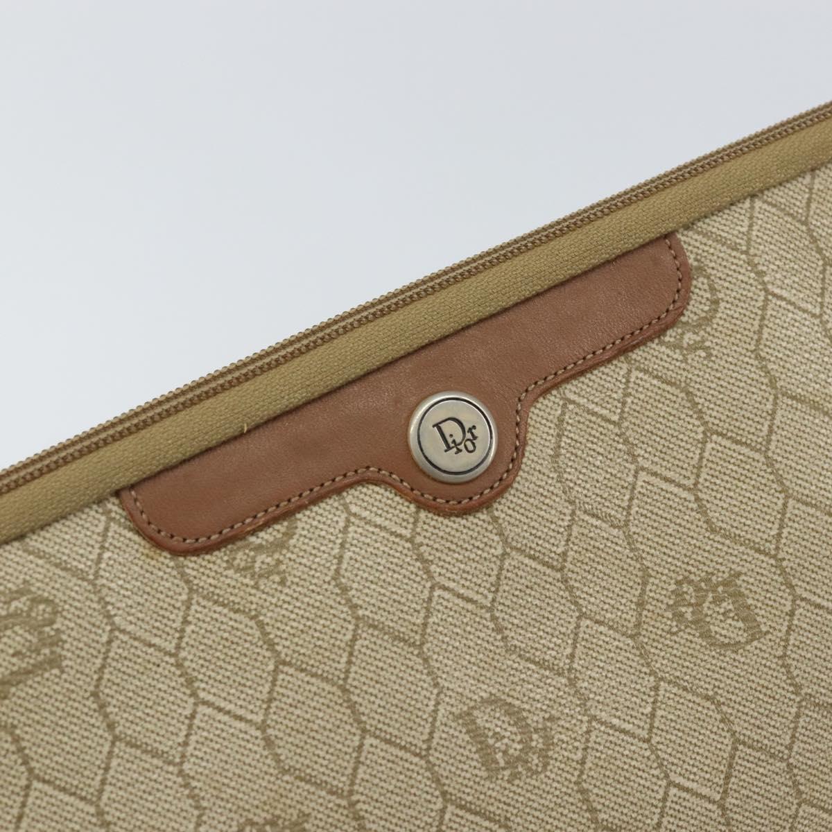 Christian Dior Honeycomb Canvas Clutch Bag PVC Beige Auth bs32152