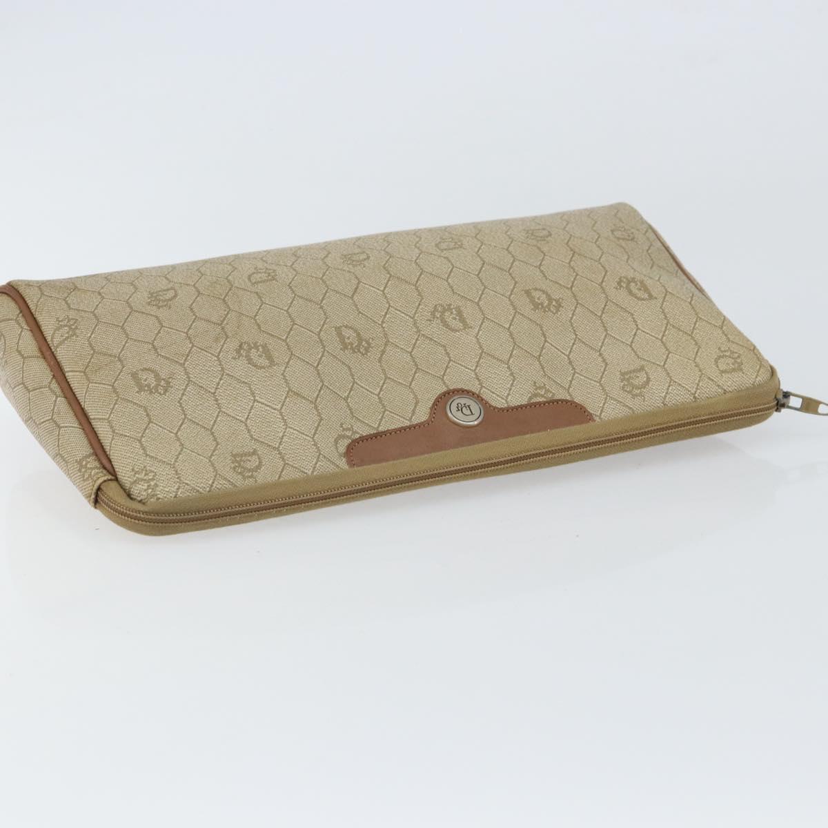 Christian Dior Honeycomb Canvas Clutch Bag PVC Beige Auth bs32152