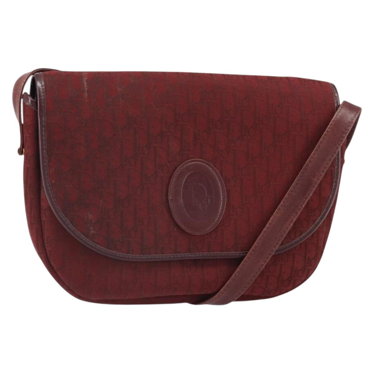 Christian Dior Trotter Canvas Shoulder Bag Red Gold Auth bs32153