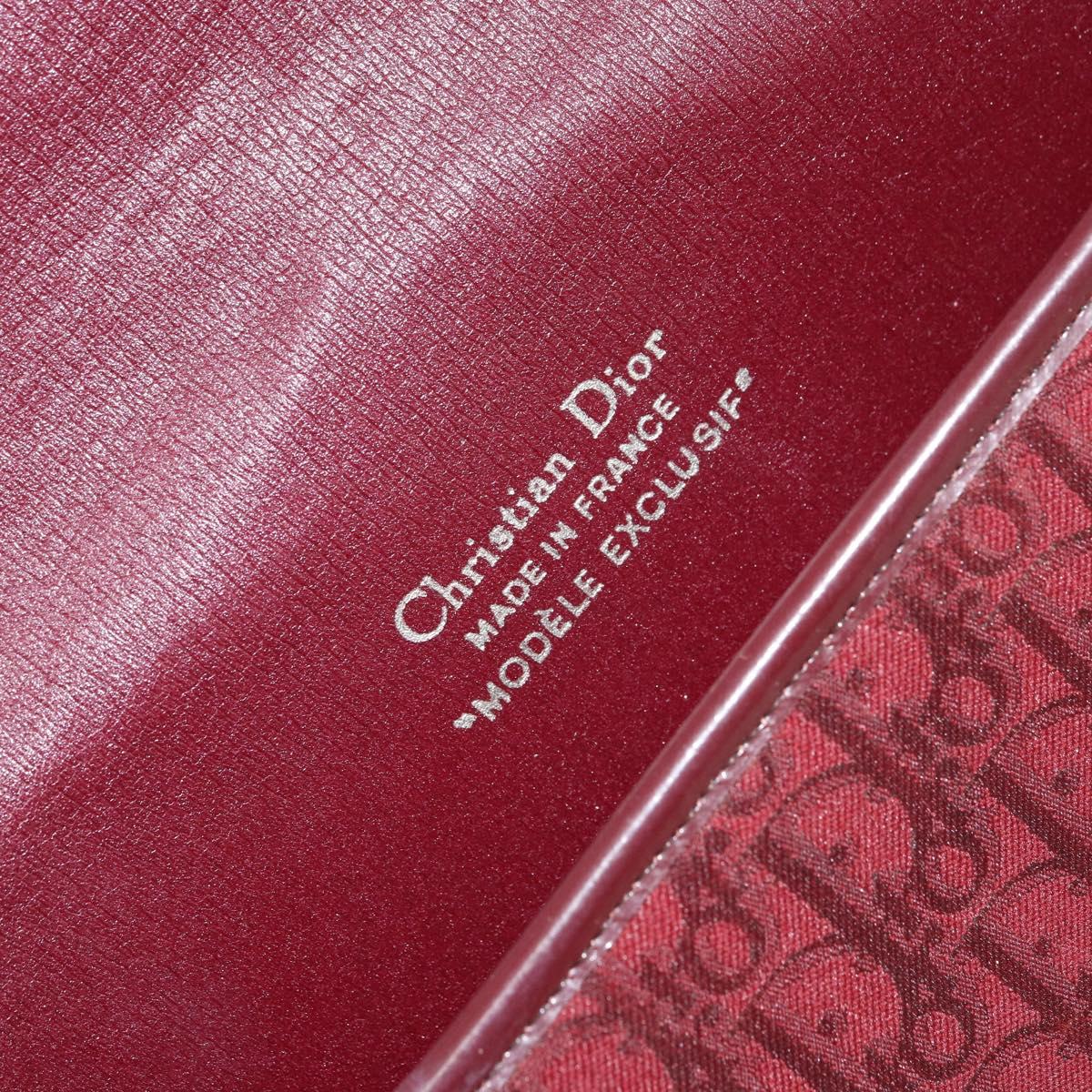 Christian Dior Trotter Canvas Shoulder Bag Red Gold Auth bs32153