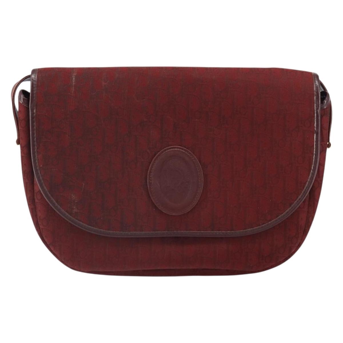 Christian Dior Trotter Canvas Shoulder Bag Red Gold Auth bs32153
