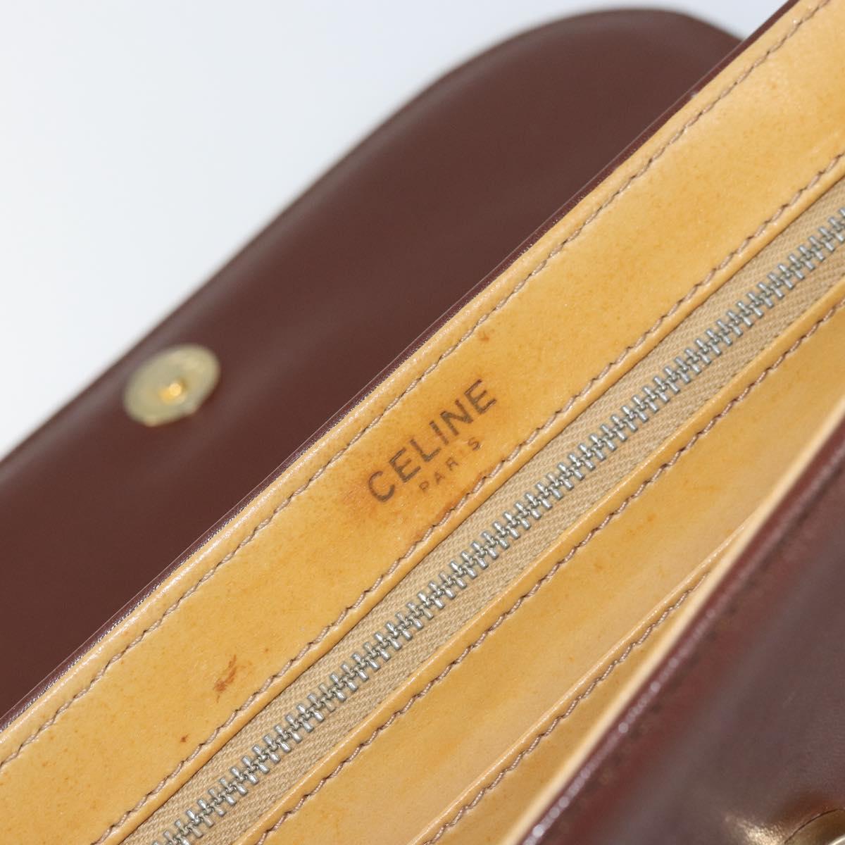 CELINE Shoulder Bag Leather Brown Gold Auth bs32155