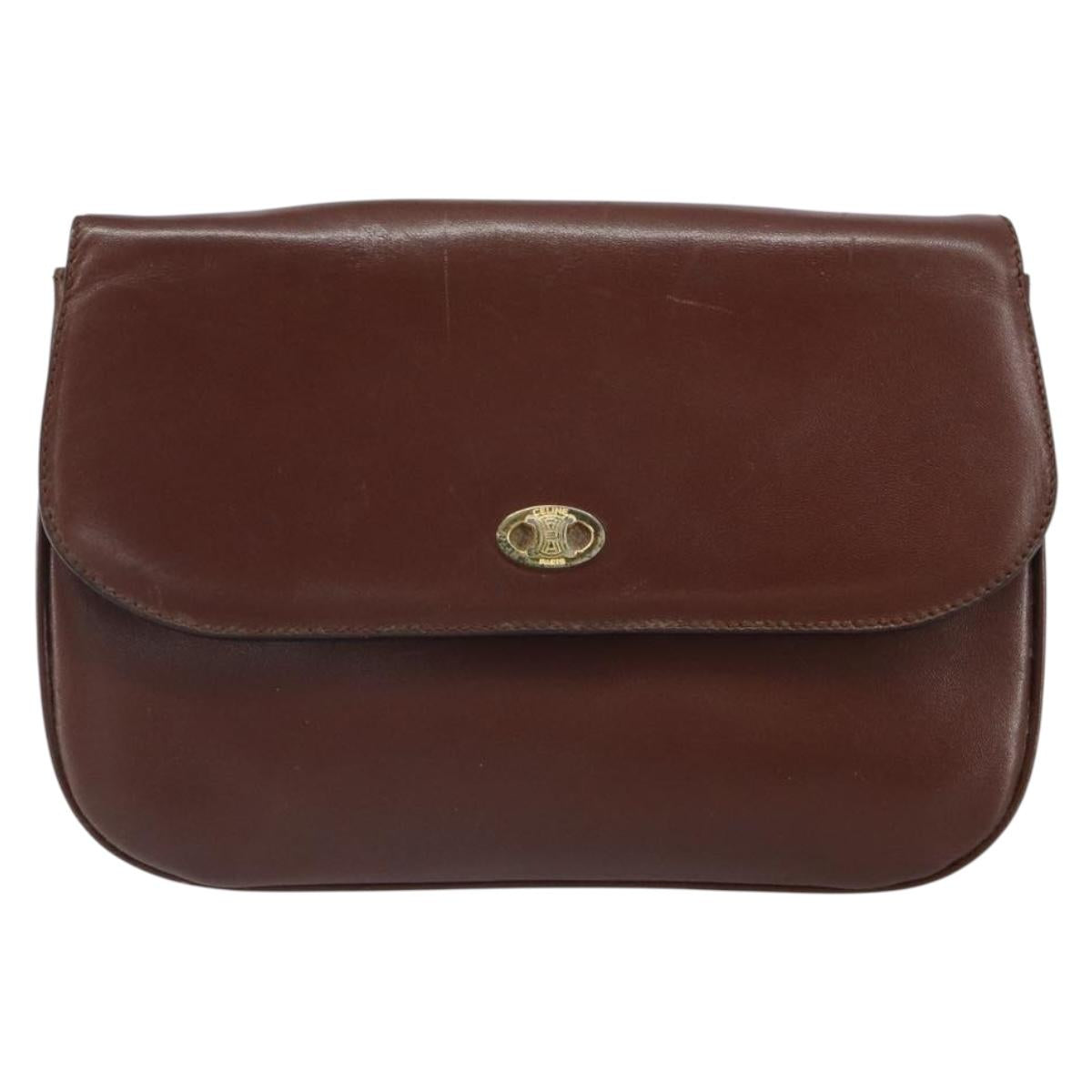CELINE Shoulder Bag Leather Brown Gold Auth bs32155