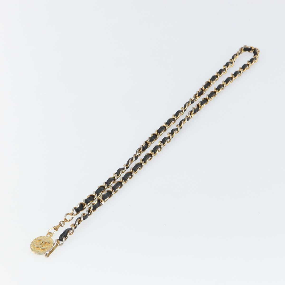 CHANEL Chain Belt metal Black Gold CC Auth bs32170