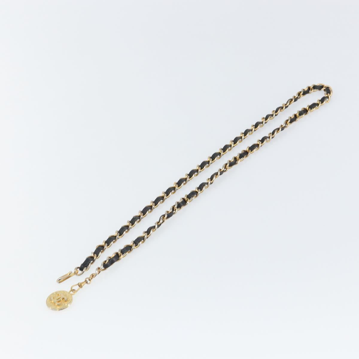 CHANEL Chain Belt metal Black Gold CC Auth bs32170