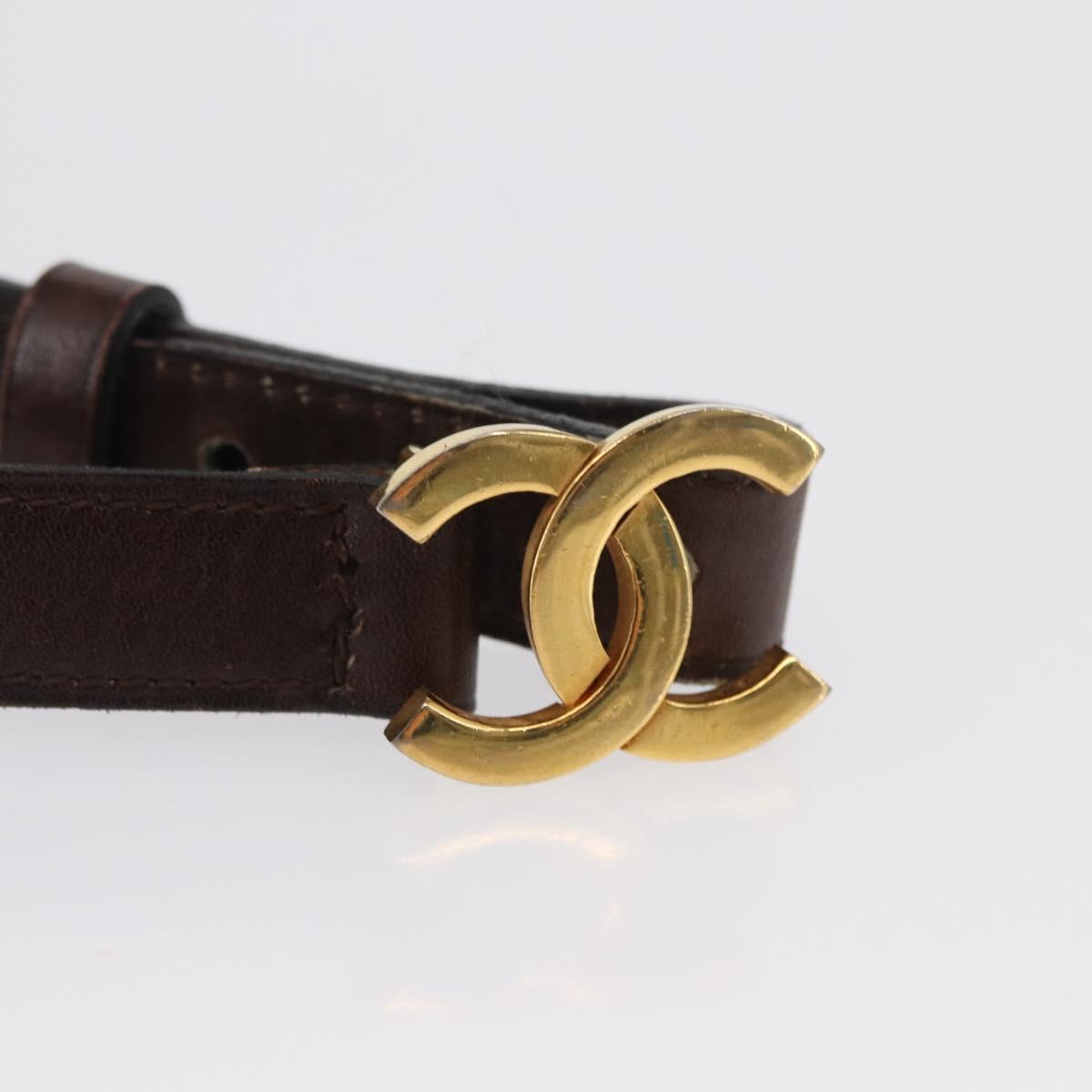 CHANEL Belt Leather 27.6"" Brown Gold CC Auth bs32171