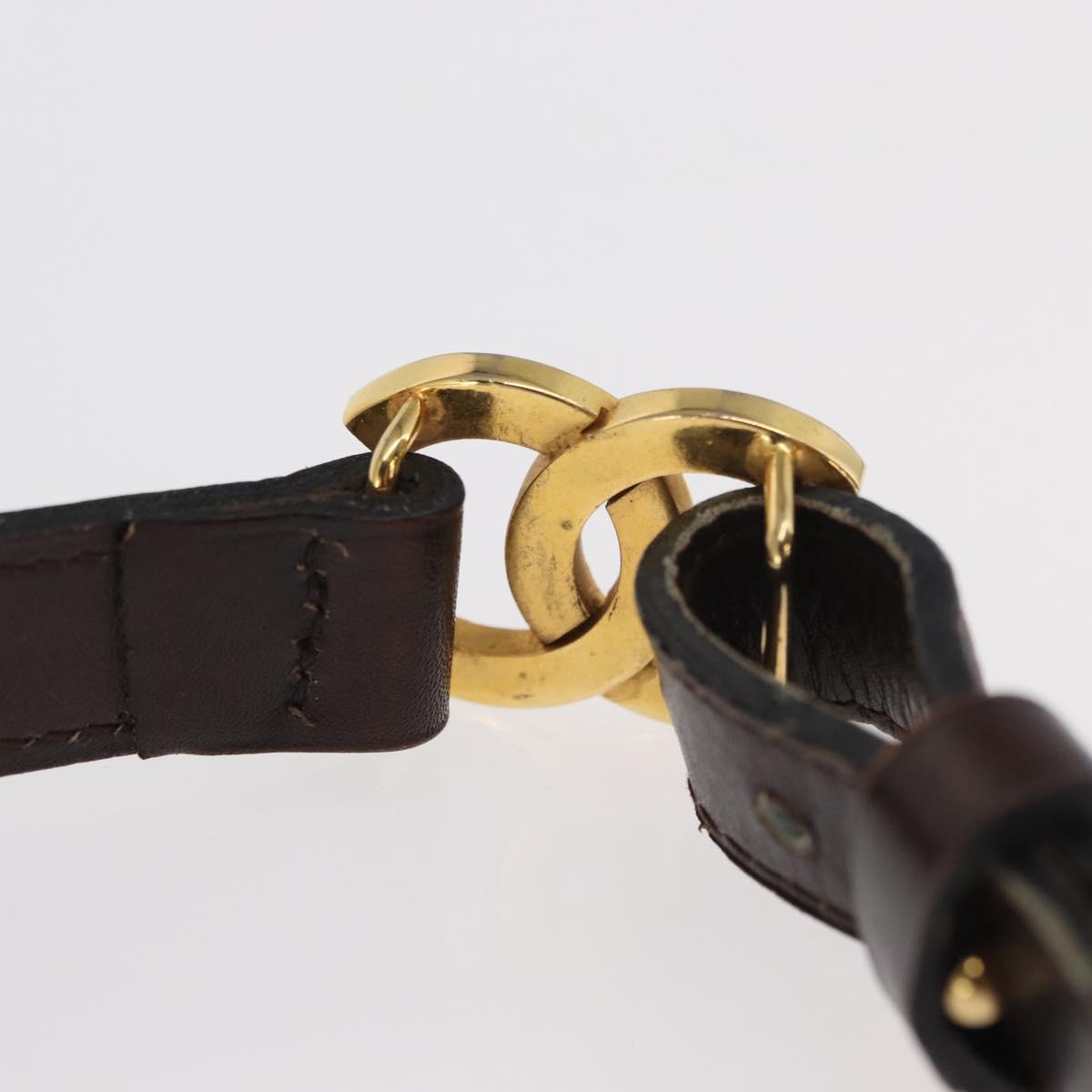 CHANEL Belt Leather 27.6"" Brown Gold CC Auth bs32171