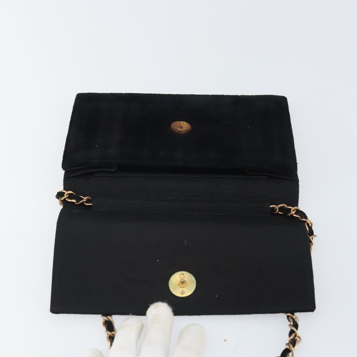 CHANEL Mademoiselle Chain Shoulder Bag Velor Black Gold CC Auth bs32175