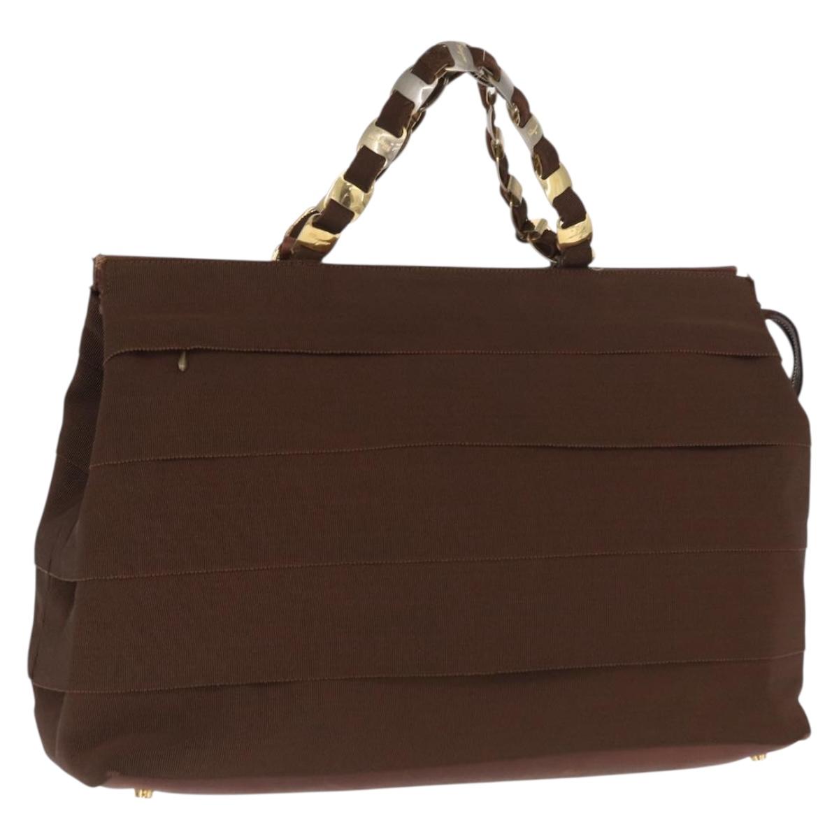 Salvatore Ferragamo Vala Tote Bag Canvas Brown Gold Auth bs32177