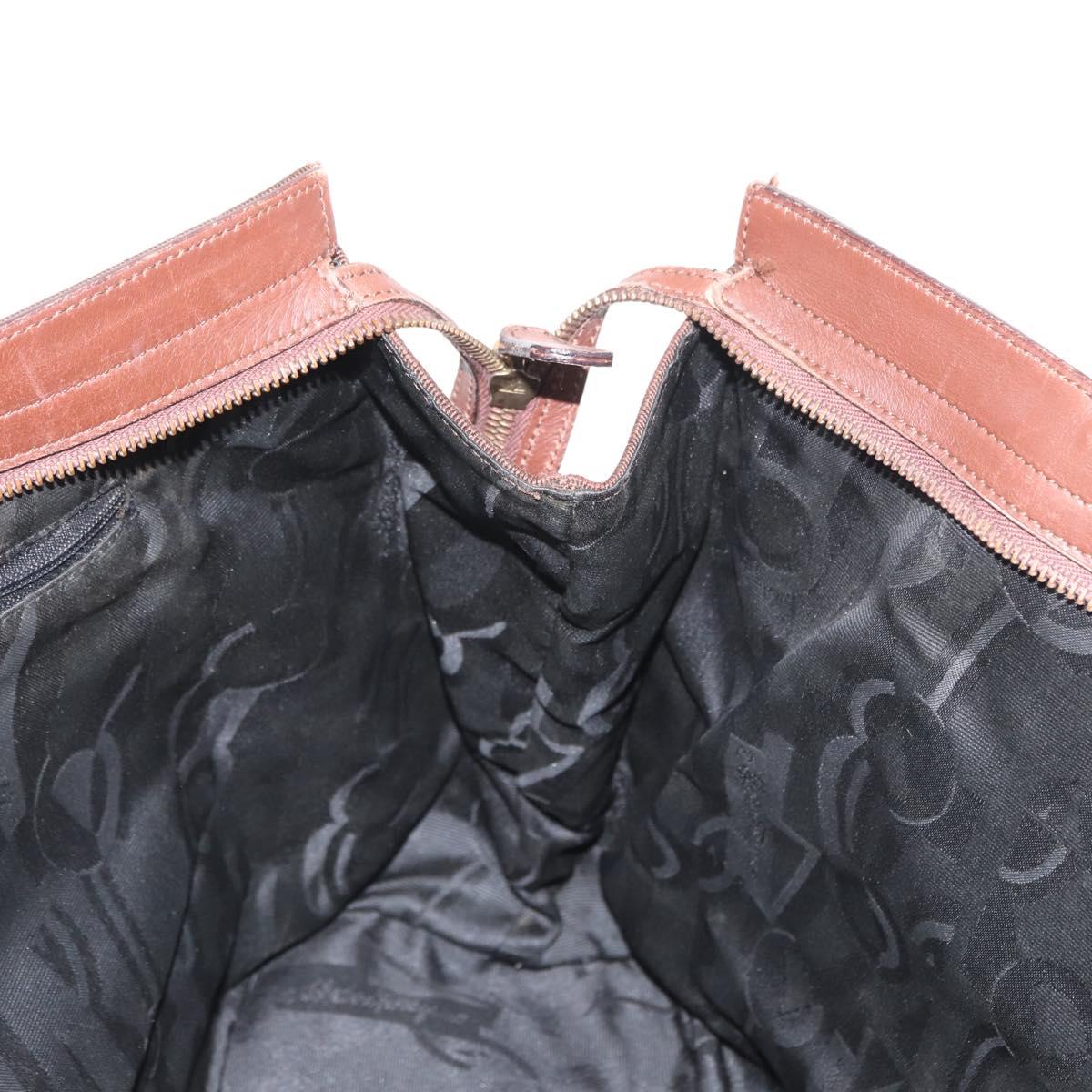 Salvatore Ferragamo Vala Tote Bag Canvas Brown Gold Auth bs32177