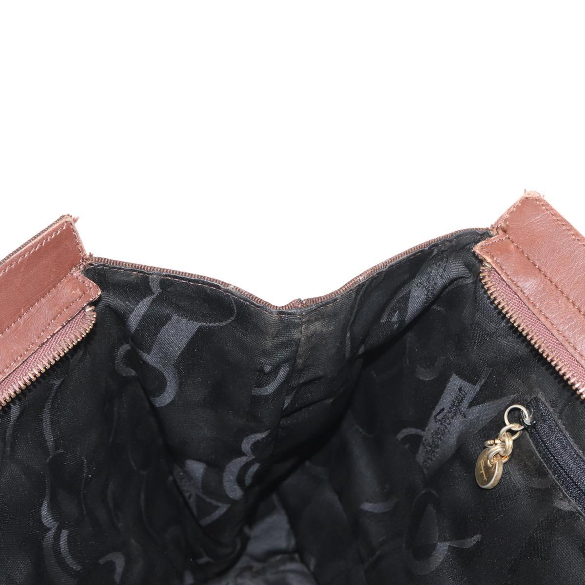 Salvatore Ferragamo Vala Tote Bag Canvas Brown Gold Auth bs32177