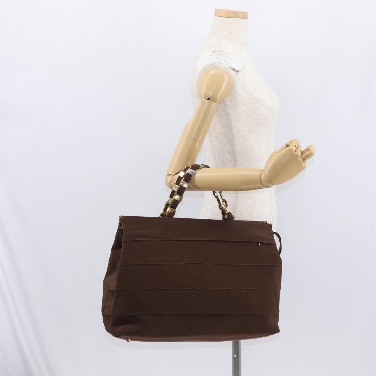 Salvatore Ferragamo Vala Tote Bag Canvas Brown Gold Auth bs32177