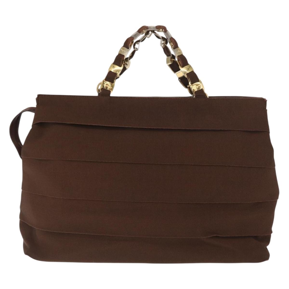 Salvatore Ferragamo Vala Tote Bag Canvas Brown Gold Auth bs32177