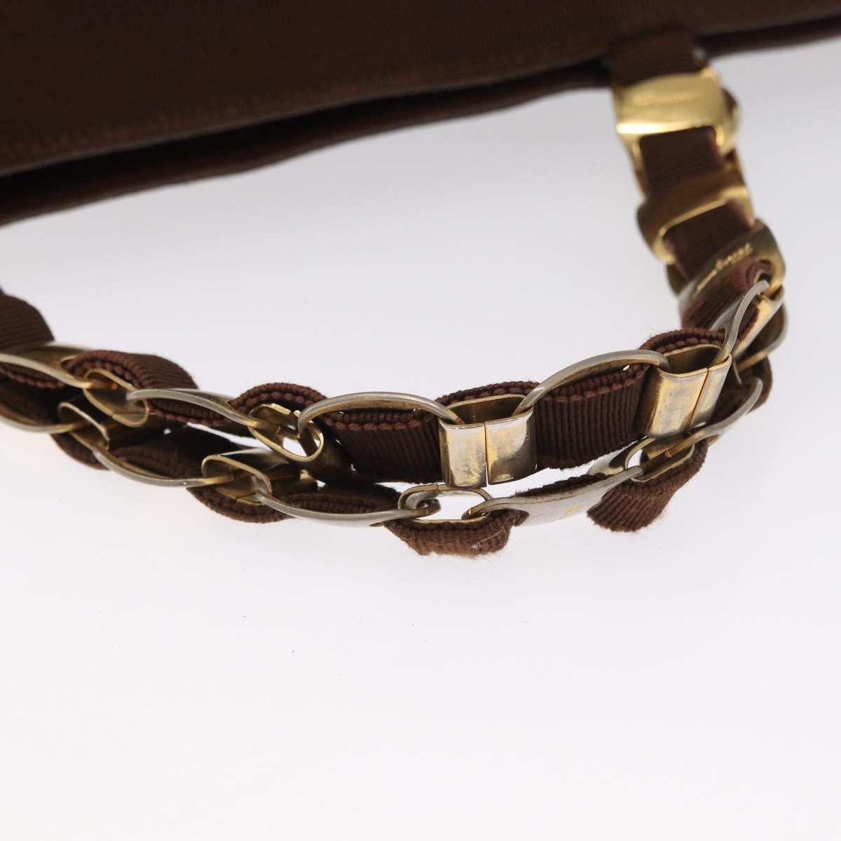 Salvatore Ferragamo Vala Tote Bag Canvas Brown Gold Auth bs32177