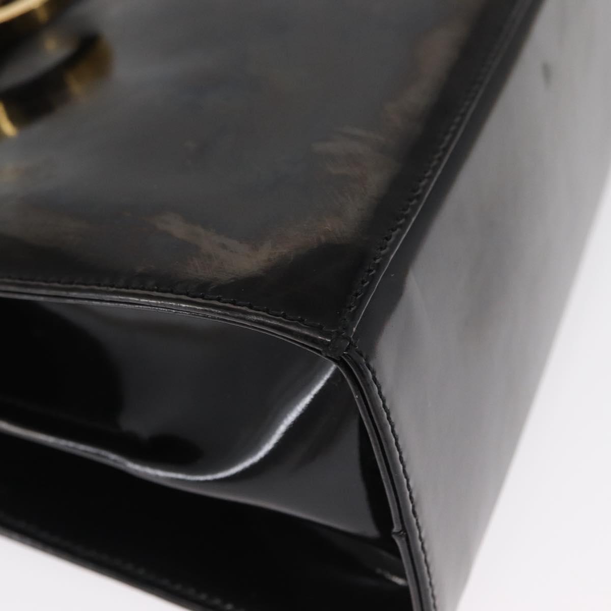 Salvatore Ferragamo Gancini Hand Bag Patent leather 2way Black Gold Auth bs32178
