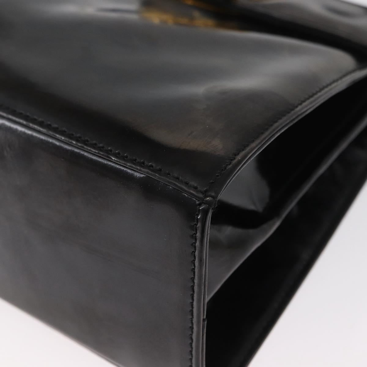 Salvatore Ferragamo Gancini Hand Bag Patent leather 2way Black Gold Auth bs32178