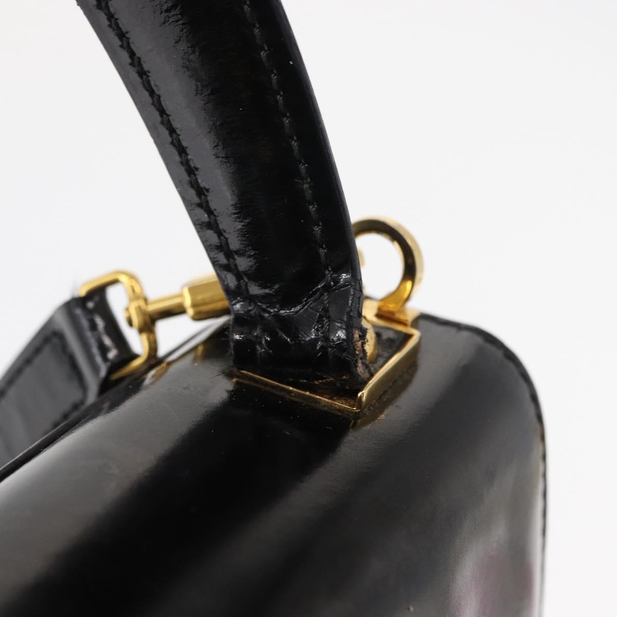 Salvatore Ferragamo Gancini Hand Bag Patent leather 2way Black Gold Auth bs32178