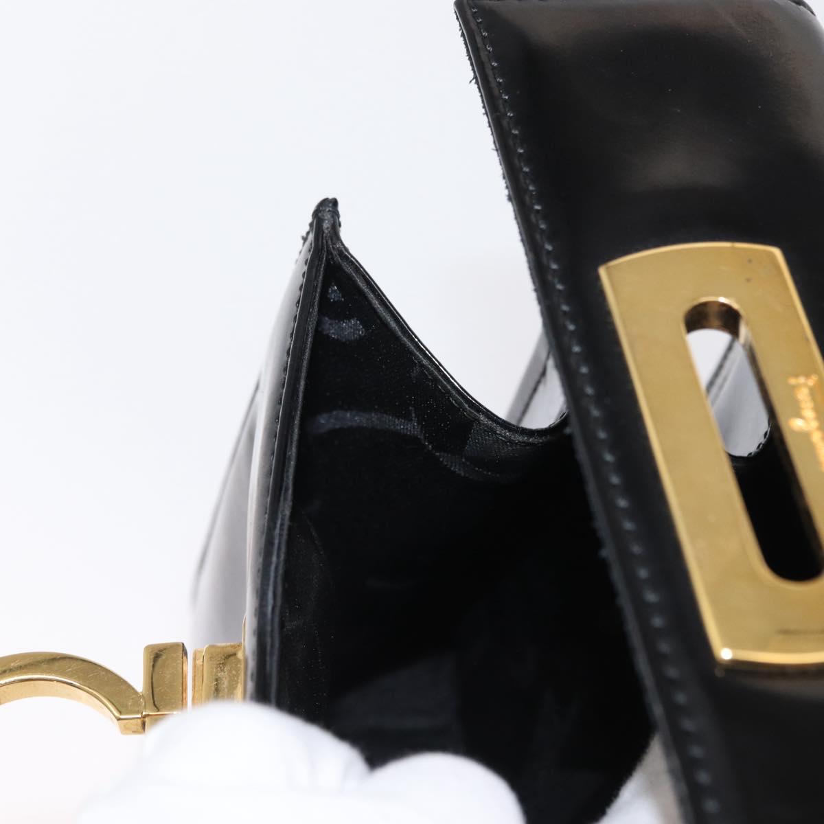 Salvatore Ferragamo Gancini Hand Bag Patent leather 2way Black Gold Auth bs32178