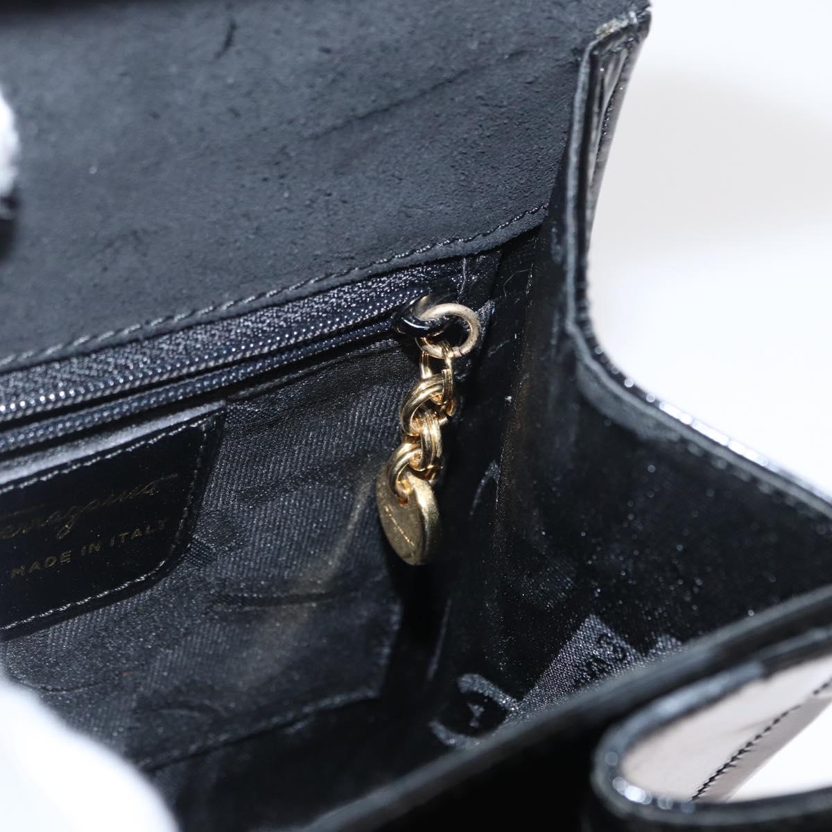 Salvatore Ferragamo Gancini Hand Bag Patent leather 2way Black Gold Auth bs32178