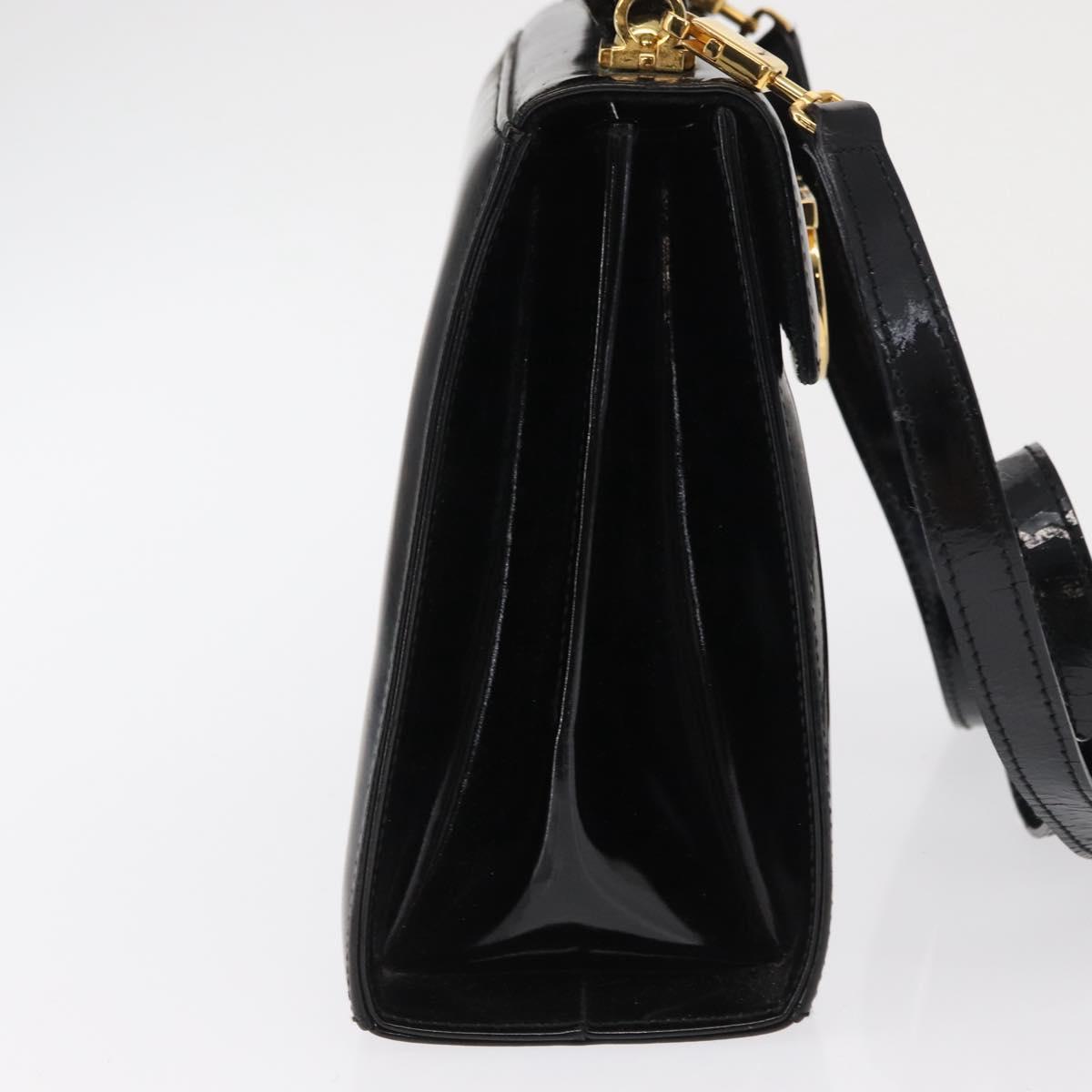Salvatore Ferragamo Gancini Hand Bag Patent leather 2way Black Gold Auth bs32178