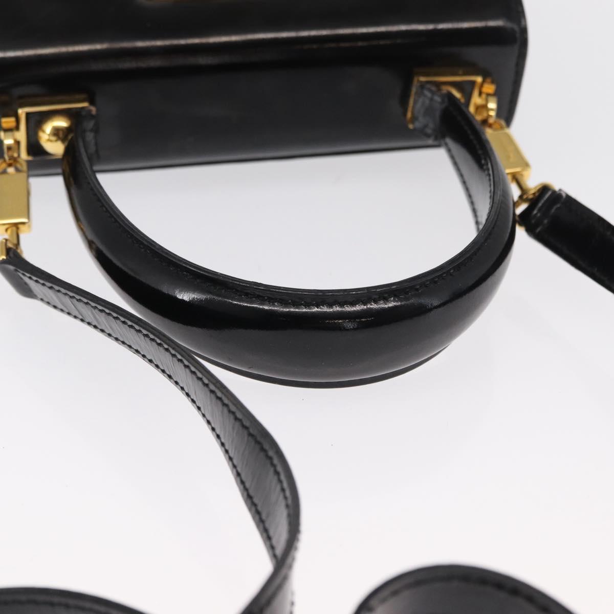Salvatore Ferragamo Gancini Hand Bag Patent leather 2way Black Gold Auth bs32178