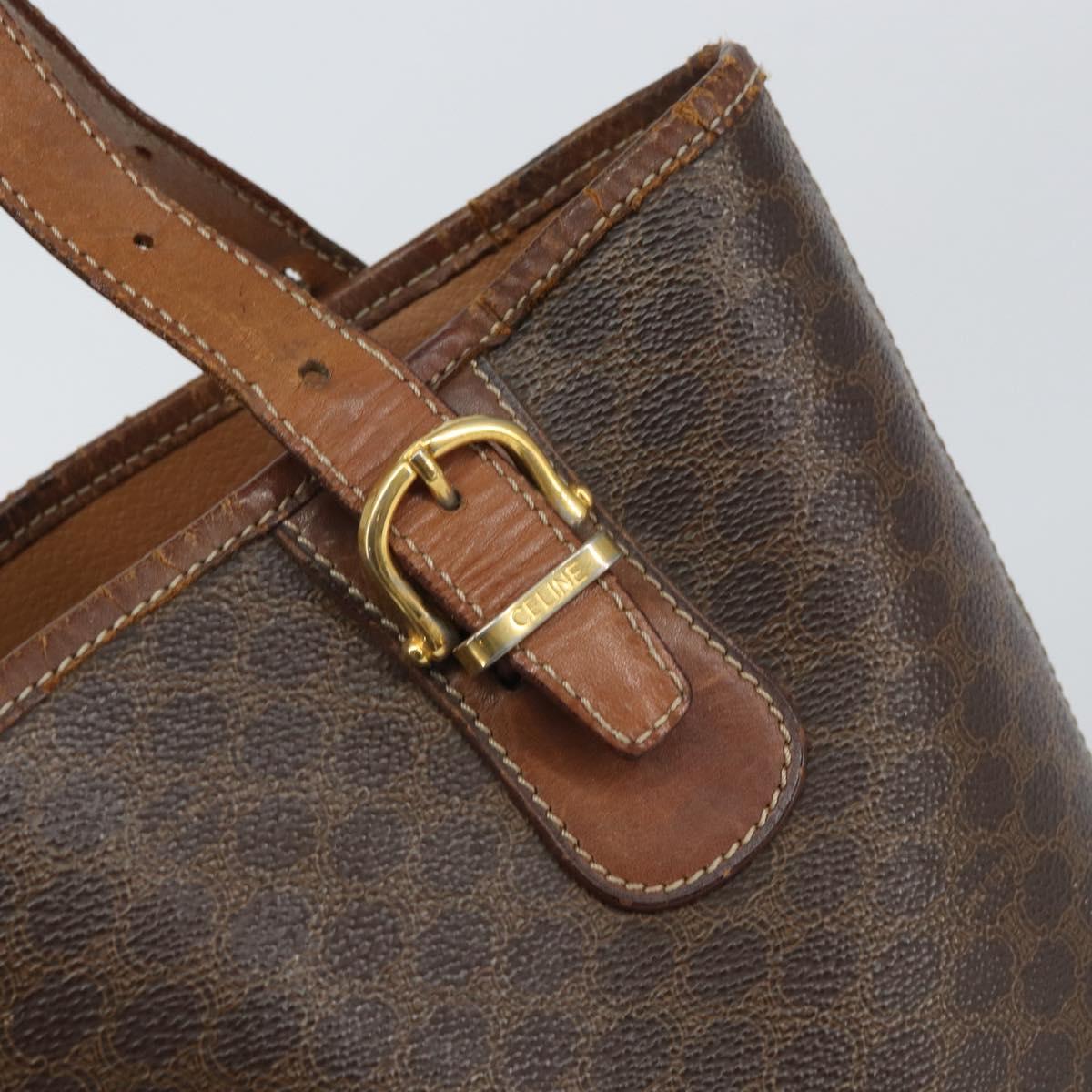 CELINE Macadam Canvas Tote Bag PVC Leather Brown Gold Auth bs32180