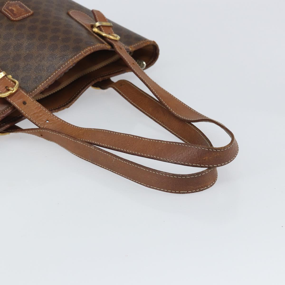 CELINE Macadam Canvas Tote Bag PVC Leather Brown Gold Auth bs32180