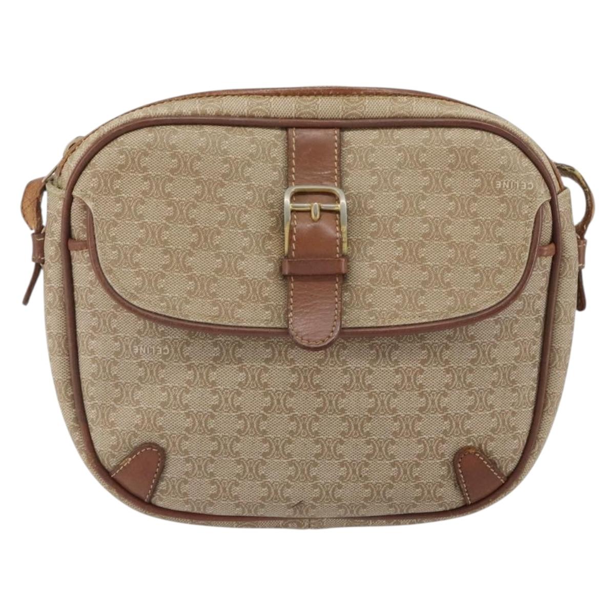 CELINE Macadam Canvas Shoulder Bag PVC Beige Gold Auth bs32181