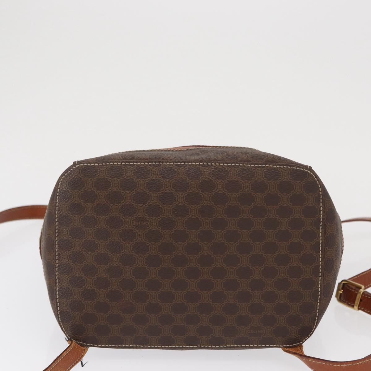 CELINE Macadam Canvas Backpack PVC Leather Brown Gold Auth bs32182