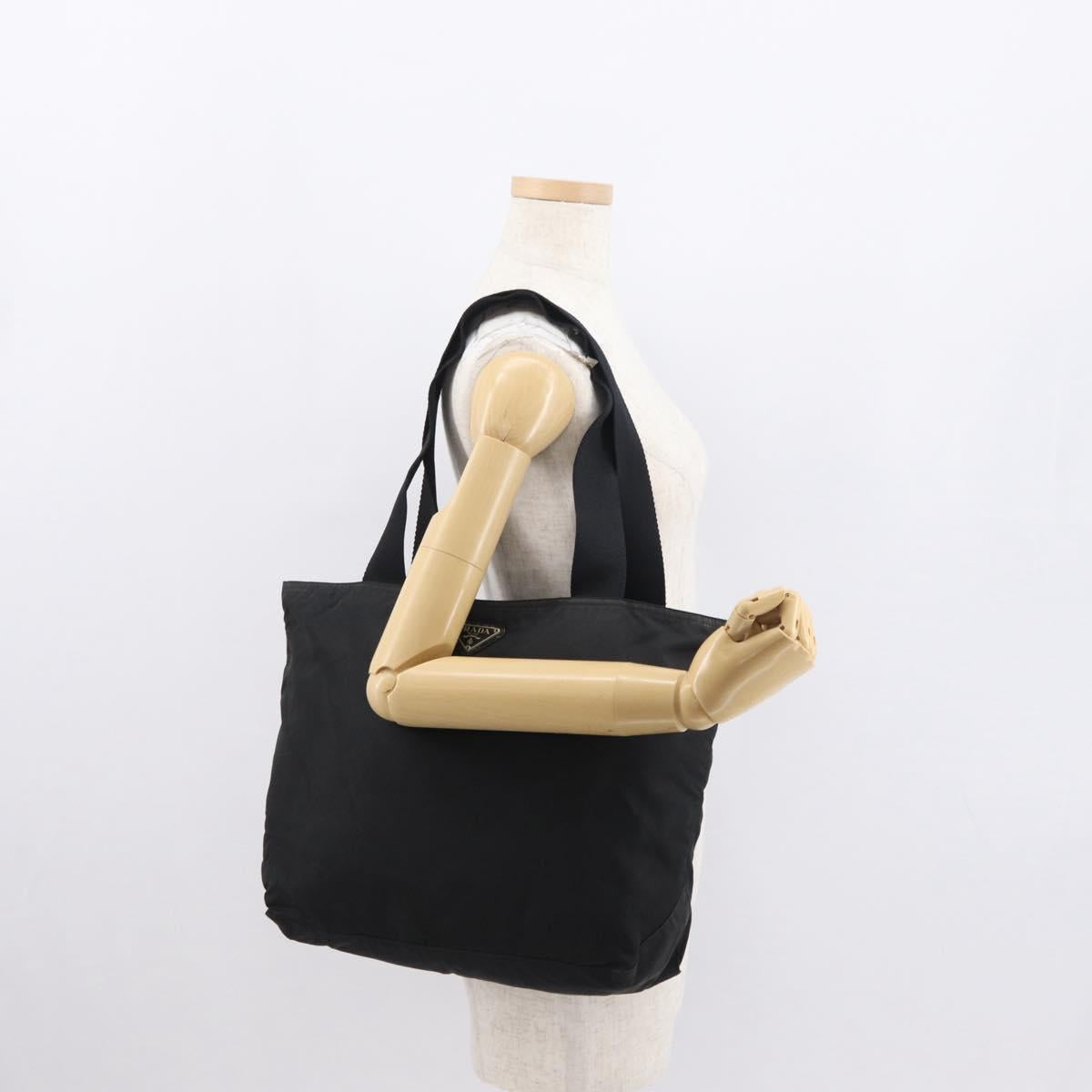 PRADA Tote Bag Nylon Black Silver Auth bs32184