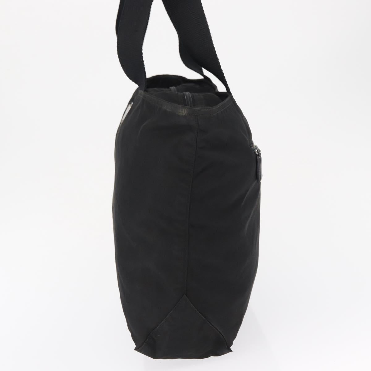 PRADA Tote Bag Nylon Black Silver Auth bs32184