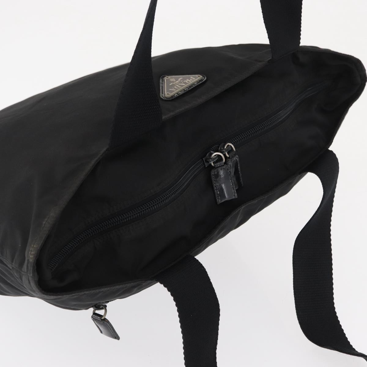 PRADA Tote Bag Nylon Black Silver Auth bs32184