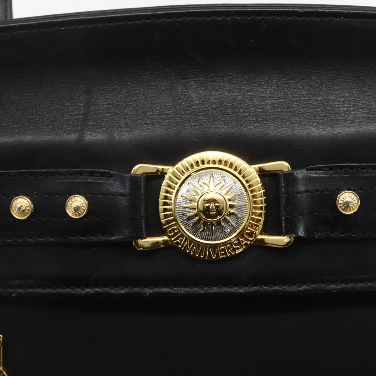 Gianni Versace Tote Bag Nylon Leather Black Gold Auth bs32188