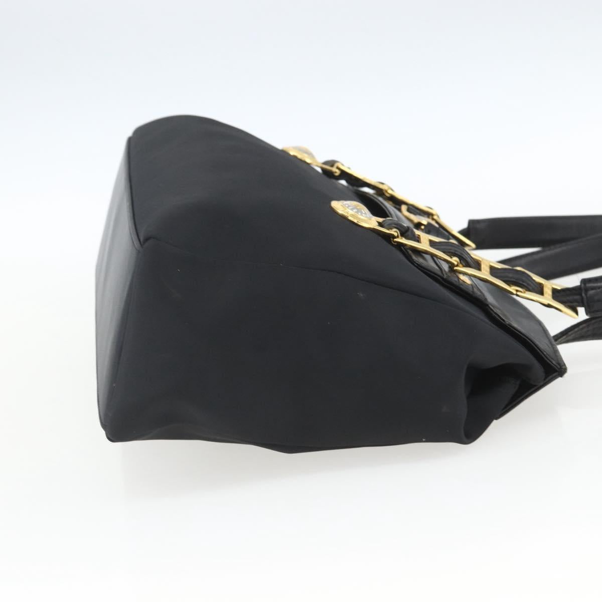 Gianni Versace Tote Bag Nylon Leather Black Gold Auth bs32188