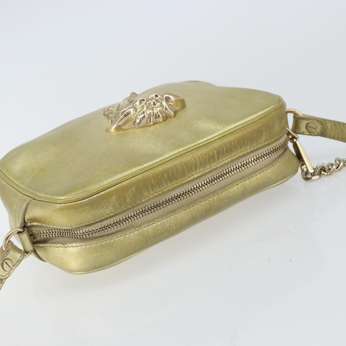 VERSACE Shoulder Bag Leather Gold Auth bs32189