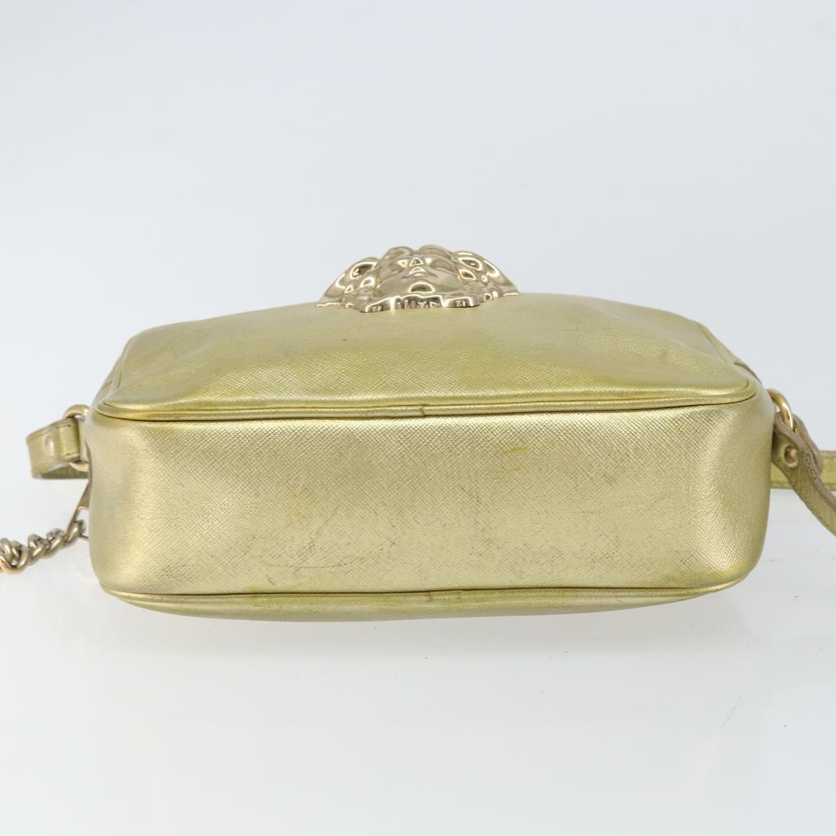 VERSACE Shoulder Bag Leather Gold Auth bs32189