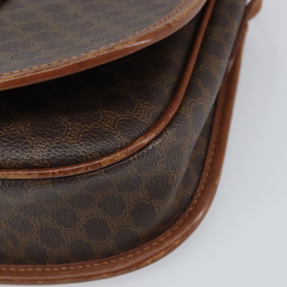 CELINE Macadam Canvas Shoulder Bag PVC Leather Brown Gold Auth bs32191
