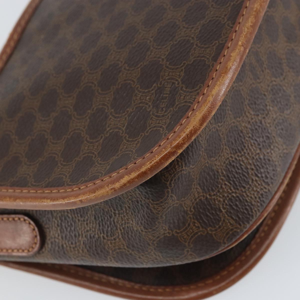 CELINE Macadam Canvas Shoulder Bag PVC Leather Brown Gold Auth bs32191
