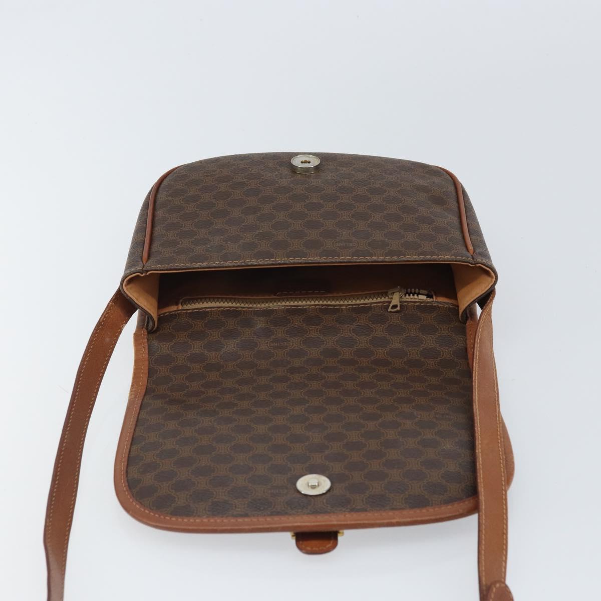 CELINE Macadam Canvas Shoulder Bag PVC Leather Brown Gold Auth bs32191