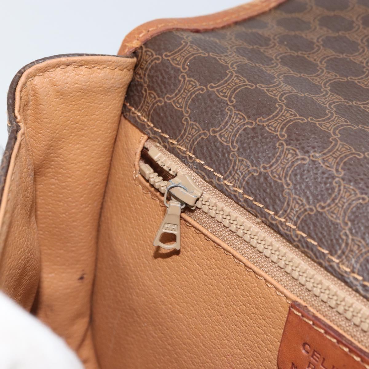 CELINE Macadam Canvas Shoulder Bag PVC Leather Brown Gold Auth bs32191