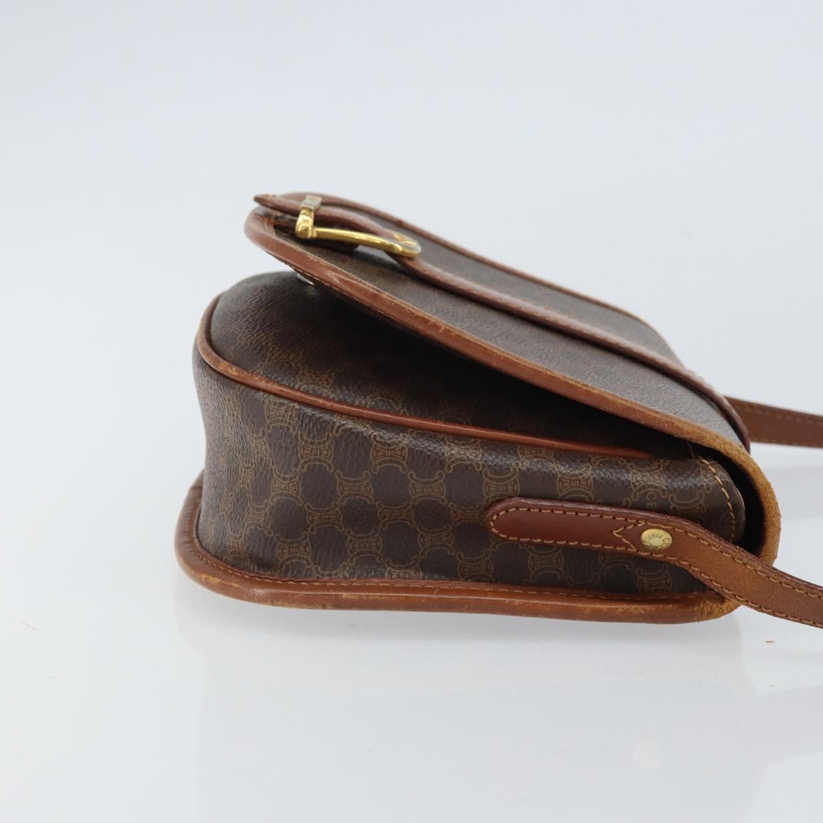 CELINE Macadam Canvas Shoulder Bag PVC Leather Brown Gold Auth bs32191