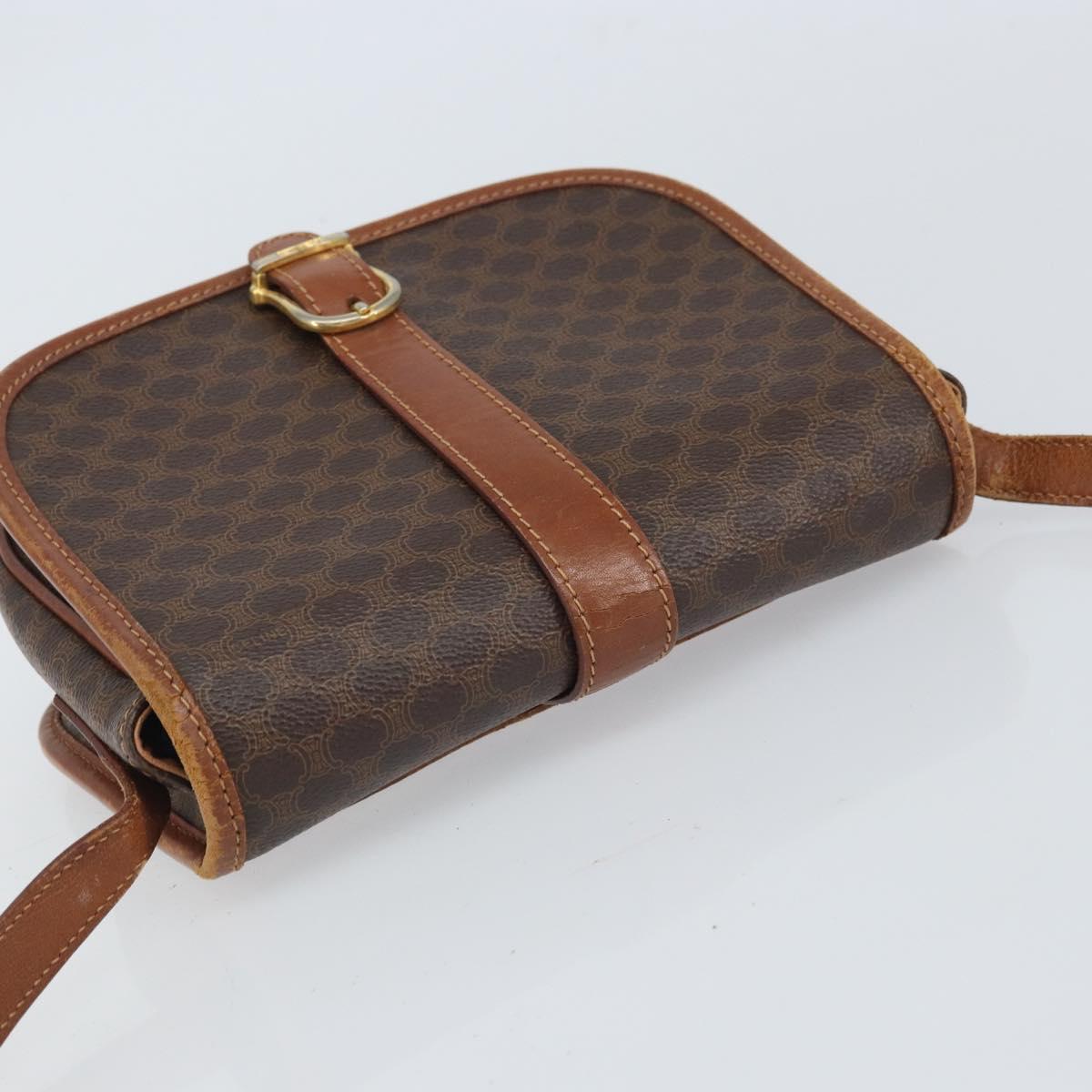 CELINE Macadam Canvas Shoulder Bag PVC Leather Brown Gold Auth bs32191